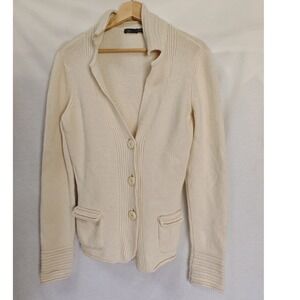Dismero Cream Knit Cardigan Jacket Blazer Button Front Pockets Wool Cashmere M